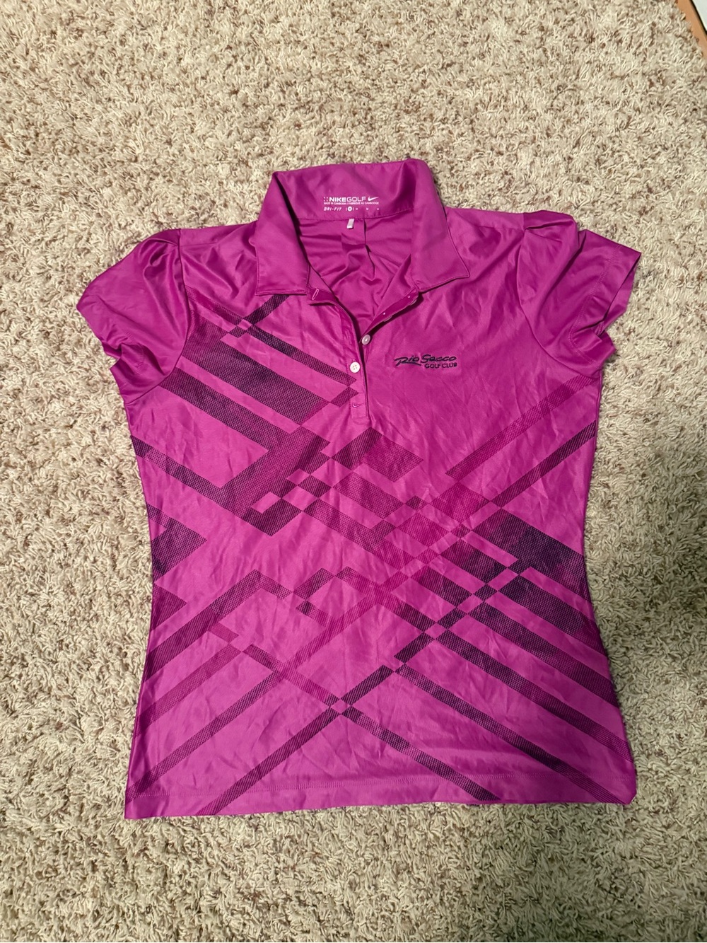 Nike Women's Magenta Button-Front Golf Polo with Geometric Print
